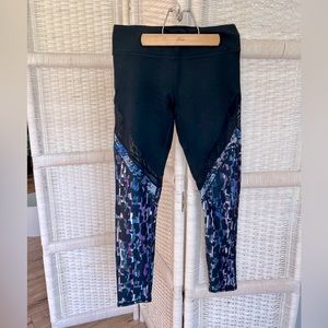 Fabletics workout leggings, sheer panel feature.
